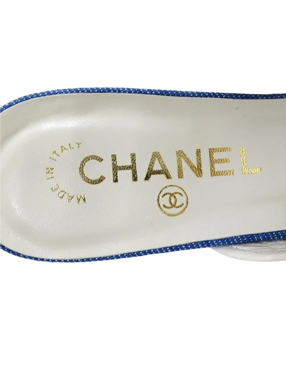 Chanel Sandals Camellia Denim Leather Blue White Summer Mules